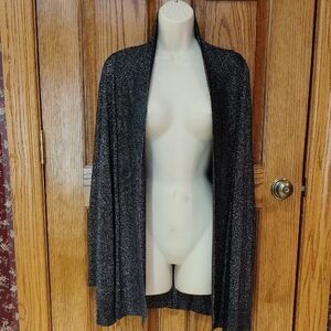 Worthington Black & Silver Shimmering Long Open Cardigan 1X